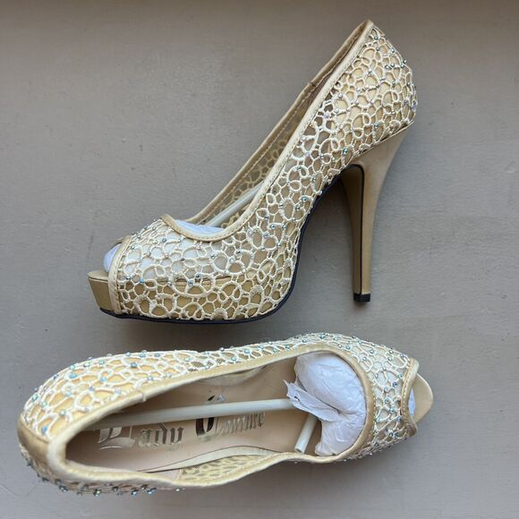 Lady Couture Ivy Peep Toe Gold Lace Mesh Stiletto Heels NIB Women’s EU 40 US 9 - Picture 16 of 16